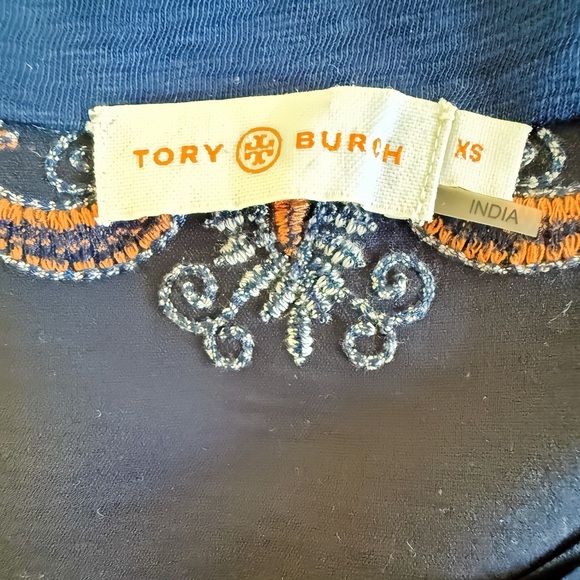 Tory Burch Nell Womens XS Dress Off the Shoulder Embroidered Blue Boho - Picture 5 of 9